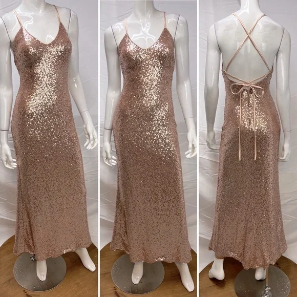 formal gown christina wu rose gold sequin dress